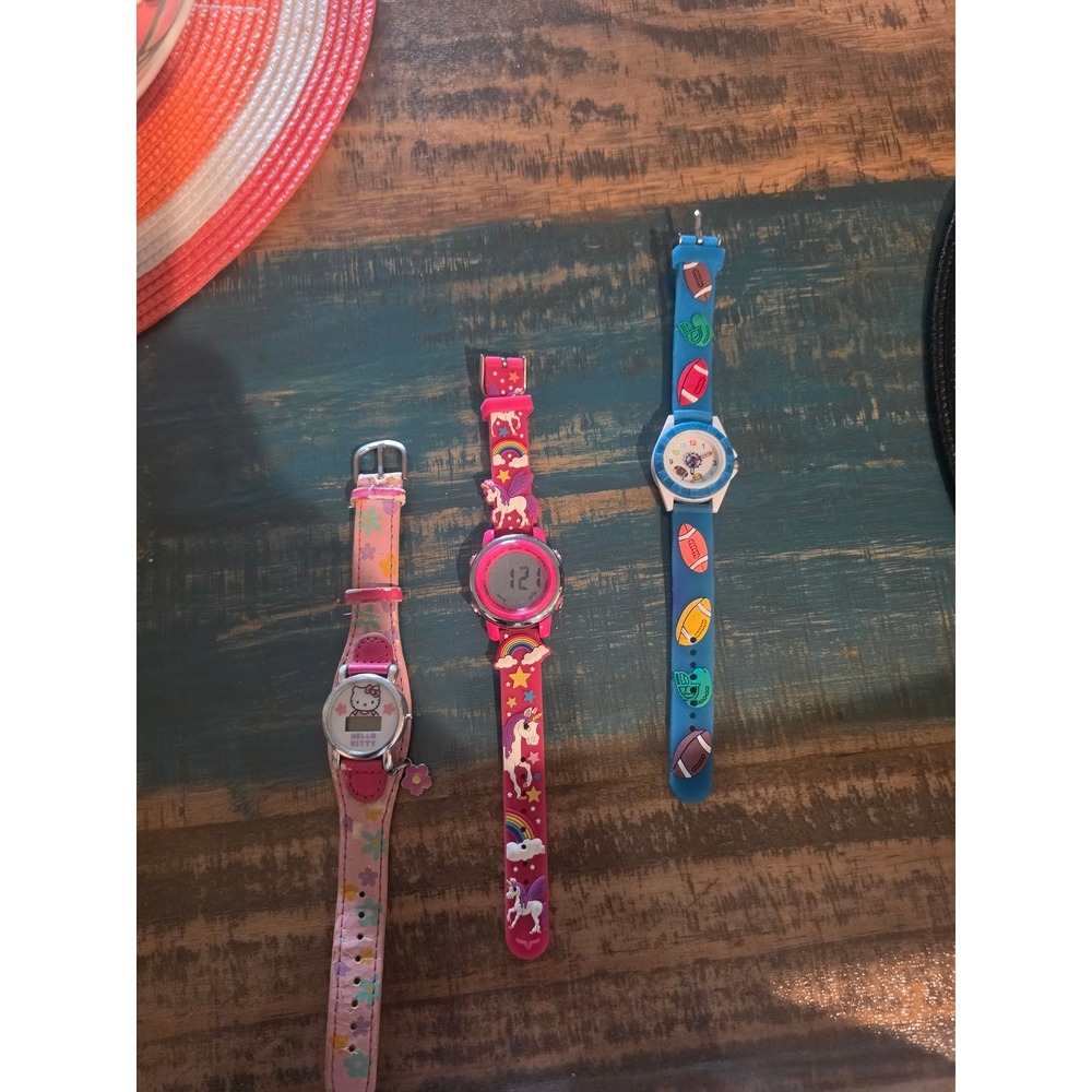 Kids Watch Lot Hello Kitty Unicorn Rainbow Football Digital Analog 3 Piece Set